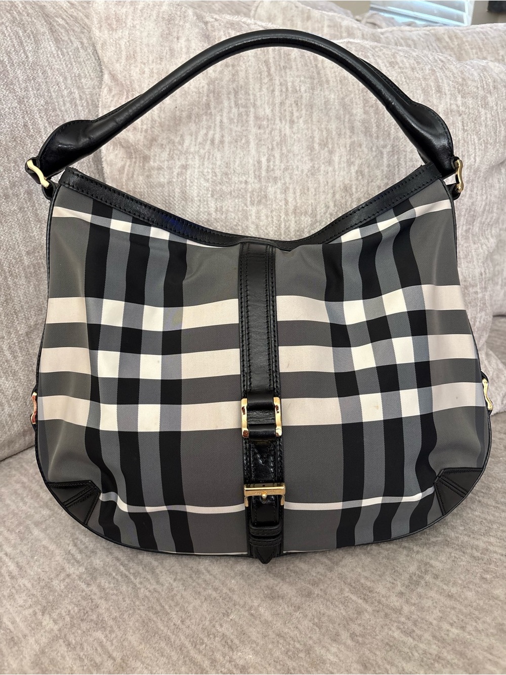 Burberry Black & Gray Plaid Shoulder Bag
